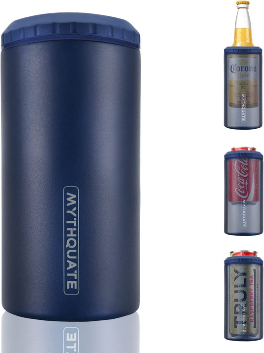 3 in 1 Slim Can Cooler for 12 OZ Skinny Can, Regular Can & Beer Bottle - Keep Cold for 6 Hours - Double Walled Insulated Stainless Steel Vacuum Beverage Can Insulator (Navy Blue)