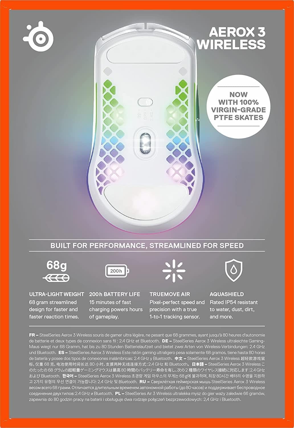 Aerox 3 Wireless - Holey RGB Gaming Mouse - Ultra-Lightweight Water Resistant Design - 18K DPI Truemove Air Optical Sensor -Snow