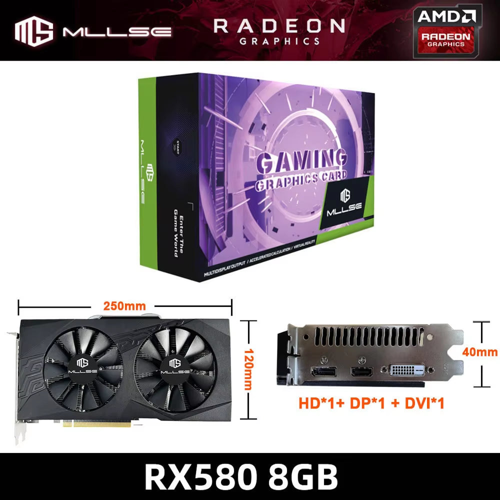 Cheapest Placa De Video  AMD Radeon RX 580 8GB 2048SP Graphics Card GDDR5 256-Bit PCI Express 3.0 ×16 Gaming Видеокарта