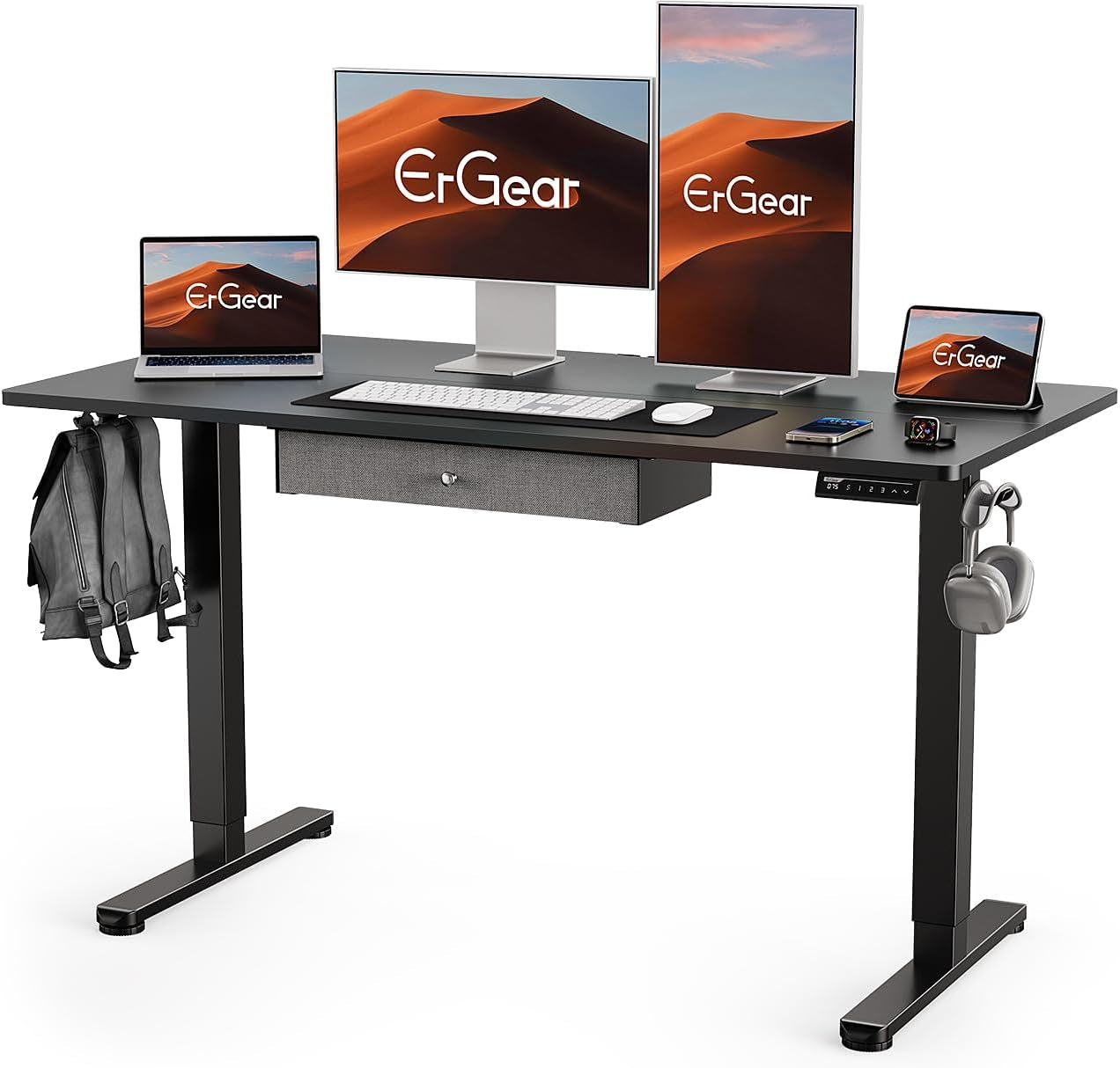 Electric Standing Desk with Drawer, Adjustable Height Sit Stand up Desk, Home Office Desk Computer Workstation, 48X24 Inches, Black